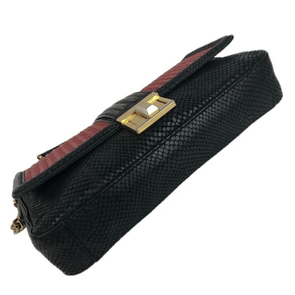 MCM Red & Black Embossed Snakeskin Leather w/ Gold Chain Shoulder Bag, VGUC - Picture 5 of 14
